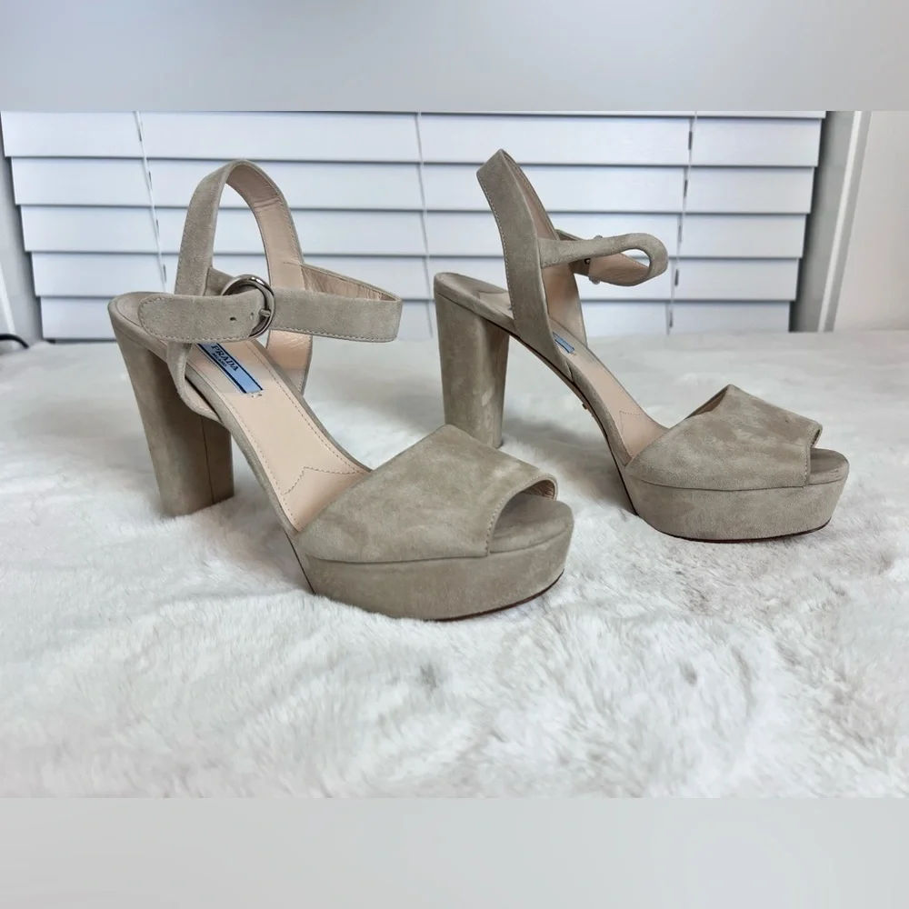 PRADA Nude Suede Platform Heels Size 40.5 (10.5)